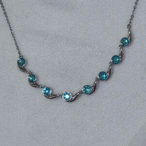 Touchstone Blue Swarovski Crystal Wave Pendant Necklace - Women Jewelry, new
